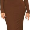 INGVY Long Dresses for Women Summer Women Long Sleeve Scoop Neck Dress Casual Evening Party Mermaid Dress (Color : Light Brown, Size : L)