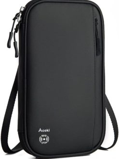 Bhuuno Acoki Travel Wallet RFID Blocking,Faimly Passport Holder for Men Waterproof Passport Wallet,Large Capacity Passport Cover Travel Document Holder for Passports,Cards,Flight Tickets,(Black)