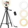 Sensyne 10'' Ring Light with 50'' Extendable Tripod Stand, LED Circle Lights with Phone Holder for Live Stream/Makeup/YouTube Video/TikTok, Compatible with All Phones