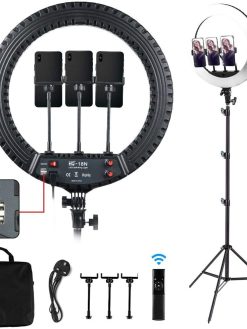 Cantonape 18 inch LED Ring Light with Adjustable Tripod Stand, 3 Light Modes, USB Powered, Wireless Remote, Black