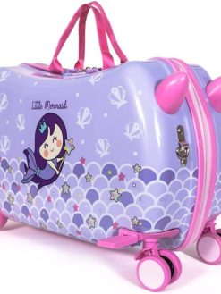 MILK&MOO Rideable Kids Suitcase Little Mermaid, Fun and Safe, Durable, Spacious, and Ergonomic Design, Enjoyable Journeys with 360-Degree Swivel Wheels,Suitable for Children Aged 2-6 Years