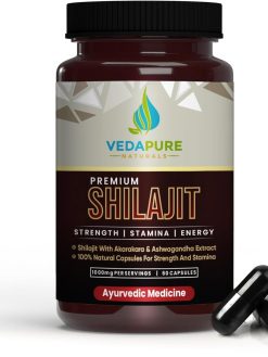 Vedapure Natural Shilajit/Shilajeet with Safed Musli & Ashwagandha Extracts - 1000mg 60 Capsules
