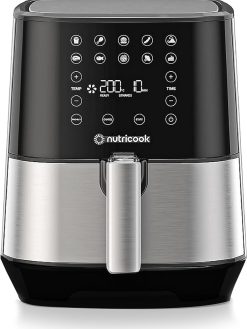 Nutricook Air Fryer 2,3.6 Liters, 1500 Watts, Digital Control Panel Display, 10 Preset Programs With Built-In Preheat Function, Stainless Steel + BBQ Skewer, 2 Years limited Warranty, Amazon exclusive