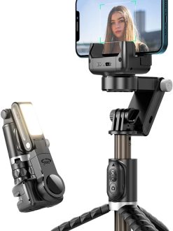 Gimbal Stabilizer for Smartphone with Extendable Selfie Stick and Tripod, 3 Axis Selfie Stick Tripod with Face Tracking, 360° Rotation, 4 in 1 Portable Phone Tripod, Auto Balance for iPhone/Android