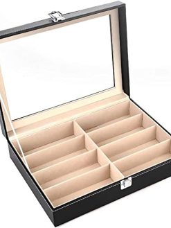 Eyewear Glasses Box Sunglasses Storage Box And Organizer For 8 Glasses Pu Leather,Black