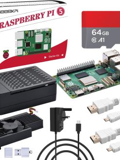 GeeekPi Starter Kit for Raspberry Pi 5 4GB, with Raspberry Pi 5 & Active Cooler, Case, 64GB Card, Card Reader,HDMI Cables and 27W USB C Power Supply