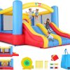 Whubefy Bounce House for Kids 3-10, Indoor/Outdoor Double Slide Obstacle Bounce House with Blower, Inflatable Jumping Castle with Center Hoop, Family Backyard Bouncy Castle, Party & Birthday & Gift