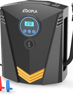 Xoopla Tire Inflator Air Compressor Portable 150PSI DC12V Car Air Pump 9.5FT Cord with Digital Pressure Display and 3 Nozzle, LED Light, Electric Air Pump for Car/Bike/Ball(Fast Inflation/19mm)