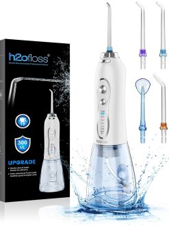 H2ofloss Water Flosser Professional Cordless Dental Oral Irrigator - Portable and Rechargeable IPX7 Waterproof Water Flossing for Teeth Cleaning,300ml Reservoir Home and Travel (HF-6)