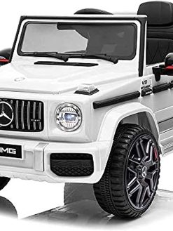 DERAK AMG G63 12V Ride On Car with Remote Control for Kids (2023 Version) Suspension System, Openable Doors, LED Lights, MP3 Player White