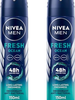 NIVEA MEN Deodorant Spray for Men, Fresh Ocean Aqua Scent, 2x150ml