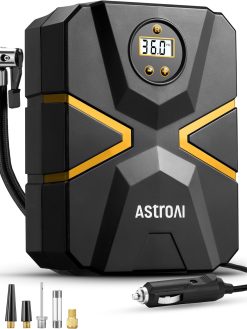 AstroAI Tyre Inflator Air Compressor 12V DC, Digital Car Tyre Pump 150 PSI, Preset Tyre Pressure & Auto Shutoff, Electric Air Pump for Car Tyres, Bicycles, Other Inflatables (Yellow)