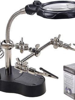 SUYA Desktop LED Lighted Magnifying Glass Soldering Station, Adjustable Helping Hands Magnifier 2.5X,12X Station with Light and Alligator Clips for …
