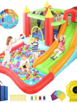 Inflatable Castle Bounce House with Slide |Bouncy House for Kids Indoor/Outdoor Inflatable Bouncer Castle,Includes GFCI Blower Stakes &Repair Kit Party Fun for Hours,Best gift for Kids Ages 3-10 Years