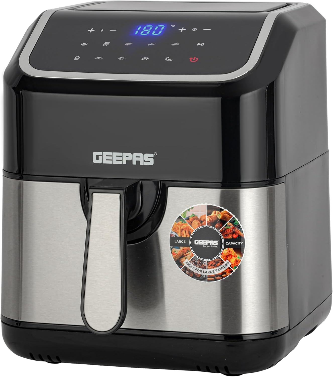 Geepas 5L Digital Air Fryer with Vortex – 10-in-1 Convection Air Fryer with LED Touchscreen, 60 Minutes Timer & Non-Stick Basket – Oil Free Toaster Oven | 2 Years WarrantyGAF37527