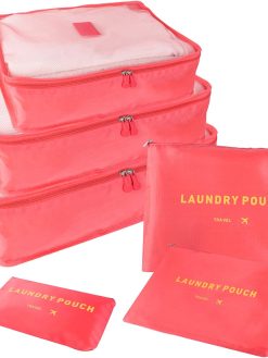 SKY-TOUCH 6Pcs Set Travel Luggage Organizer Packing Cubes Set Storage Bag Waterproof Laundry Bag Traveling Accessories - Watermelon Red, 6974042151713