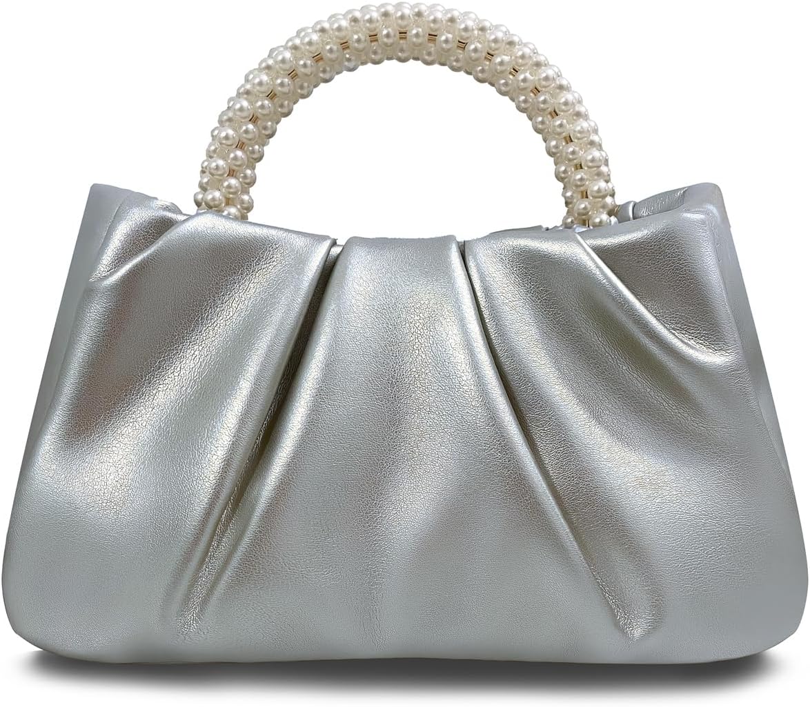 Beatfull Evening Purse Women Small Pearl Handbags Soft Leather Ruched Bag Wedding Bridal Clutch Party Prom Crossbody Purses