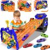 Cars Truck Toys for Boys Ages 3 4 5 6 7 8, Portable Race Track Truck Toy Car with 5 Race Cars & Upgraded 5 Tracks Transport, Best Gift Carrier Truck Vehicles Toys Set for Kids Boys Girls