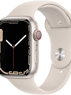 Apple Watch Series 7 (GPS + Cellular, 45mm) Smart watch - Starlight Aluminium Case with Starlight Sport Band - Regular. Fitness Tracker, Blood Oxygen & ECG Apps, Water Resistant (Renewed)