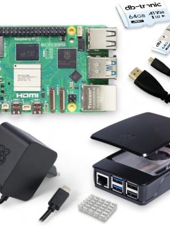 db-tronic Raspberry Pi 5 8 GB Starter Kit, Black, 27 W USB-C Power Supply, Case with Fan, 64 GB microSD, 4K Micro HDMI Cable 1 m/Raspberry Pi 5 8 GB RAM
