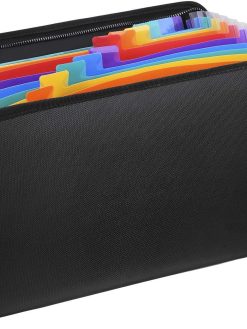 Fireproof Expanding File Folder with 13 Multicolored Pockets A4 Size Document Organizer with Color Labels Zipper Closure Non-Itchy Silicone Coated Portable Filing Pouch(14.3" x 9.8")