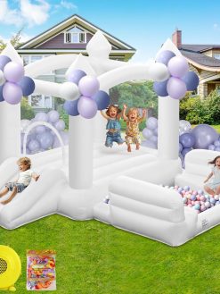GYMMALL White Bounce House for Kids 3-10, Large Inflatable Bouncy House with Air Blower Slide Ball Pit Jumping 100 Balloons, Bouncy Castle for Party Birthday Wedding Event Indoor Outdoor (10x6x6FT)