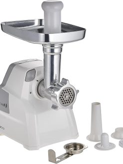 KENWOOD Meat Grinder 2100W Meat Mincer with Kibbeh Maker, Sausage Maker, Biscuit Attachment, Feed Tube Pusher, 3 Stainless Steel Screens for Fine, Medium & Coarse Results MGP40.000WH White
