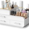TERRIFI Makeup Organiser Cosmetic Storage Box, Make up Organizer Dressing Table Plastic Cosmetics Holder with Drawer, Vanity Cosmetic Stand Containers for Beauty Skincare Jewellery, White