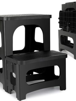bysilil Folding Step Stool Non-Slip 2-Step Ladder Stool for Kids or Adults, Capacity of 300 lbs, Portable Lightweight Footstool for for Kitchen, Bathroom, Garden, Indoor