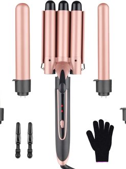 Beauenty Curling Wand Set, 5 in 1 Hair Curler with 5 Interchangeable Curling Wand Ceramic Barrel(9-32mm), with LED Temperature Adjustment and Heat Up, Hair Curler Include Heat Resistant Glove (B)