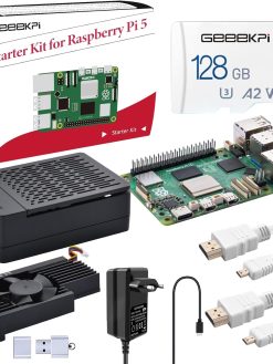 GeeekPi Starter Kit for Raspberry Pi 5 8GB, Includes Pi 5 8GB RAM Board, 128GB SD Card and Card Reader, Pi 5 ABS Case with Armor Lite V5 Active Cooler, 27W 5.1V 5A USB C Power Supply, 2pcs 4K HDMI