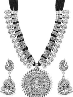 Youbella Stylish Latest Afghani Oxidised Jewellery Silver Plated Jewellery Set For Women (Black)(Ybnk_5488)