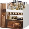 Hahamiya Makeup Organizer, 3 Tier Luxury Countertop Cosmetic Storage Box with Multifunctional Makeup Jewelry Drawer, Desktop Beauty Display Organiser Stand for Brushes, Lotions, Lipsticks