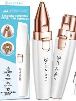 Rechargeable Eyebrow Trimmer & Facial Hair Remover for Women, 2 IN 1 Eyebrow Razor and Flawless Hair Remover, Eyebrow Lips Nose Body Facial Hair Removal for Women with Built-in LED Light (White)