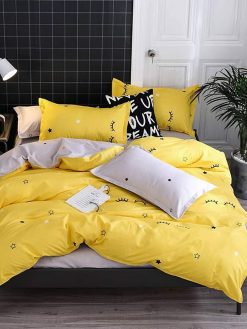 Golden Home King Size Bedsheet 6pcs One Set, High Cotton Quality Bedding Set Duvet Cover (King Size, Yellow＆Black)