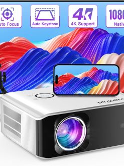 【AI Auto Focus & Keystone】Projector 4K Supported, XuanPad WiFi6 Bluetooth Projector, 26000L Native 1080P Smart Portable Projector, Outdoor/Home Cinema Projector with Tripod for iOS/Android/TV Stick