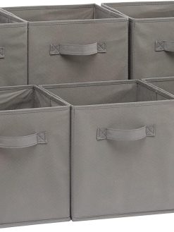 Amazon Basics Collapsible Fabric Storage Cubes Organizer with Handles, 26.67 x 26.67 x 27.94 centimeters, Pack of 6, Gray