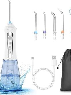 Leominor [2023 New Version]Leominor Cordless Water Flosser Professional Oral Irrigator,Portable Dental Flosser IPX7 Waterproof,with Travel Bag and 7 Jet Tips, Rechargeable for Home&Travel