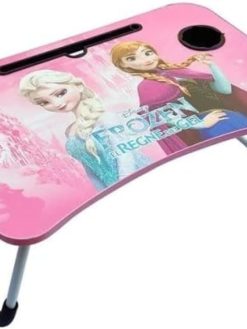 TRENDY Cartoon Printed Study Table Multipurpose Foldable & Portable Laptop Desk, Folding Wooden Bed Table for Children, Kids Activity Table, Themed Portable Lap Desk with Cushion, Pink, 46 x 30 cm