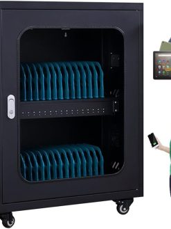 Mobile Charging Cart with Locking Cabinets 30-50 Bay Charging Station And Storage Cart with Internal Cord Clips For USB Charging Mobile, IPad, Chromebook, Tablet, not for laptop, Full-Swivel Wheels