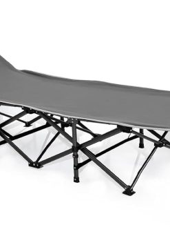 HEXAR® Heavy Duty Camping Bed Double Layer Oxford Strong Sleeping Cots with Carry Bag for Adults & Kids Portable Travel Folding Camping Cots for Home Office Outdoor Beach Vacation (Grey)