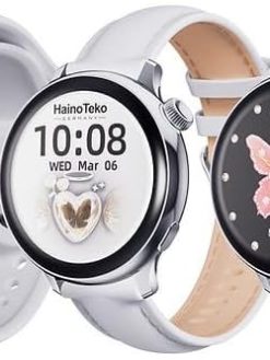 Haino Teko Germany G12 Mini Smart Watch Came With 3 Straps, Real Amoled Screen Excelent Diamond Look With Wireless Charger (Silver)