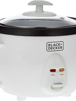 BLACK & DECKER Rice Cooker, 1L, 400W, with Removable Nonstick Bowl, Steaming Tray, Glass Lid, Cool-Touch Design, Auto Warm Function, and Water Level Indicator - White, RC1050-B5