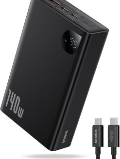 Baseus Adaman 140W Laptop Power Bank, LED Display 24000mAh Portable Charger, 3-Ports Battery Pack for MacBook, iPad, iPhone 16 Pro Max, Samsung S24 Ultra (Type C Cable Included)
