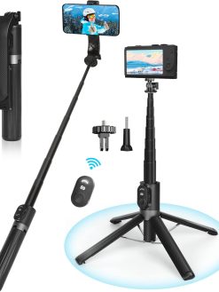 Eocean 55"/140cm Tripod for iPhone, Compact Selfie Stick Tripod for Mobile, Extendable Phone Tripod Stand for Video Recording, Travel iPhone Tripod Stand with Remote