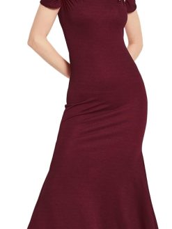 Miss Olive Women's One-Shoulder Half Sleeve Solid Ruching Maxi Dress (MOSS23D31)