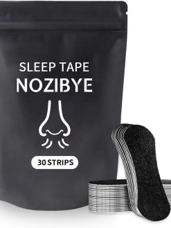 Nozibye Anti Snore Nasal Strips for Sleeping - Comfortable & Breathable Nose Tape for Snoring Relief & Athletic Performance - Extra Strong Adhesive for Better Sleep & Workout (30 Count, Black)