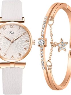 Women Watches and Bracelet Set Elegant Ladies Dress Watch Set Stylish Wrist Watches Wristwatches Jewelry Gifts Set