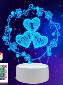 Valentine 3D Night Light, I LOVE YOU Bedside Nightlight 16 Colors Changing able Lamp Valentines Day Best Woshes Romantic Gifts for Her Girlfriend Him Mothers Day Boys Girls Toys (1)