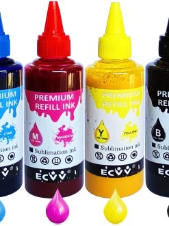 Ecvv 400ml Sublimation Ink For Inkjet Printer T10 Tx100 Nx115 B300 Sx20 R270 T50 For Heat Press Transfer On Mugs Plates Shirts Umbrella 4 Colors, Red Blue Yellow Black, Subink01